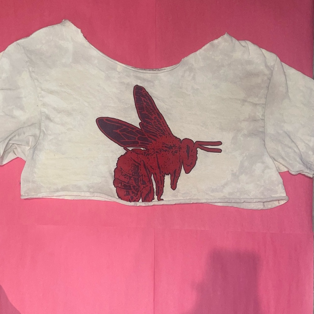 Candy Man- Bleached & Cropped off the shoulder Candy Man Bee Graphic Tee. Small